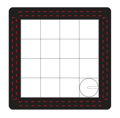 Standskizze: Druckposition „auf Rand (max. 3×60 mm)“ – Schiebepuzzle Space 15 – Kunststoff 75 x 75 mm mit Logo bedruckbar