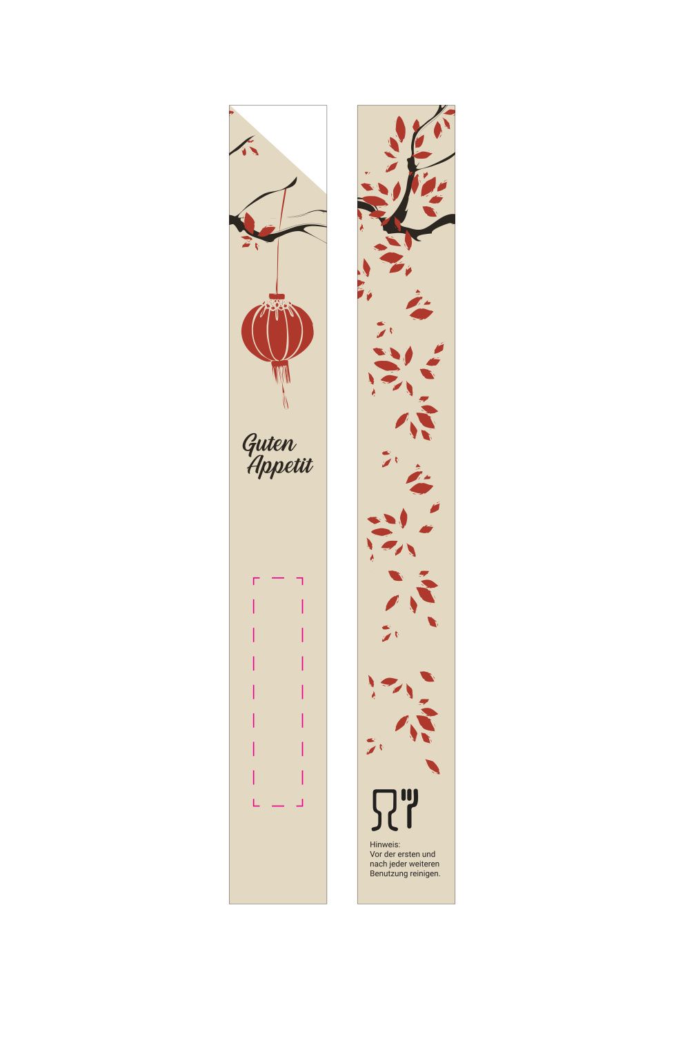 Standskizze: Druckposition „auf Verpackung (max. 70×15 mm)“ – Mehrweg-Essstäbchen-Set 251 mm – Kunststoff, spülmaschinengeeignet