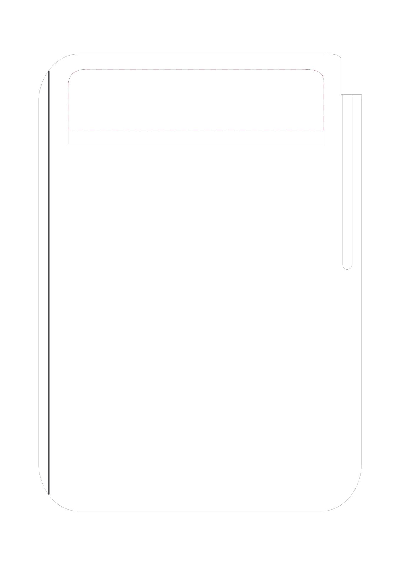Standskizze: Druckposition „auf Klemme (max. 190×45 mm)“ – Schreibboard DIN A4 color – Klemmbrett mit Visitenkartenhalter