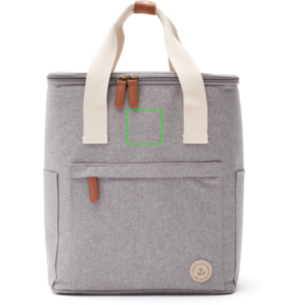 Standskizze: Druckverfahren Siebdruck Transfer auf Position „Artikel Vorderseite oben“ – VINGA Sortino Wanderkühlrucksack aus PET mit Logodruck