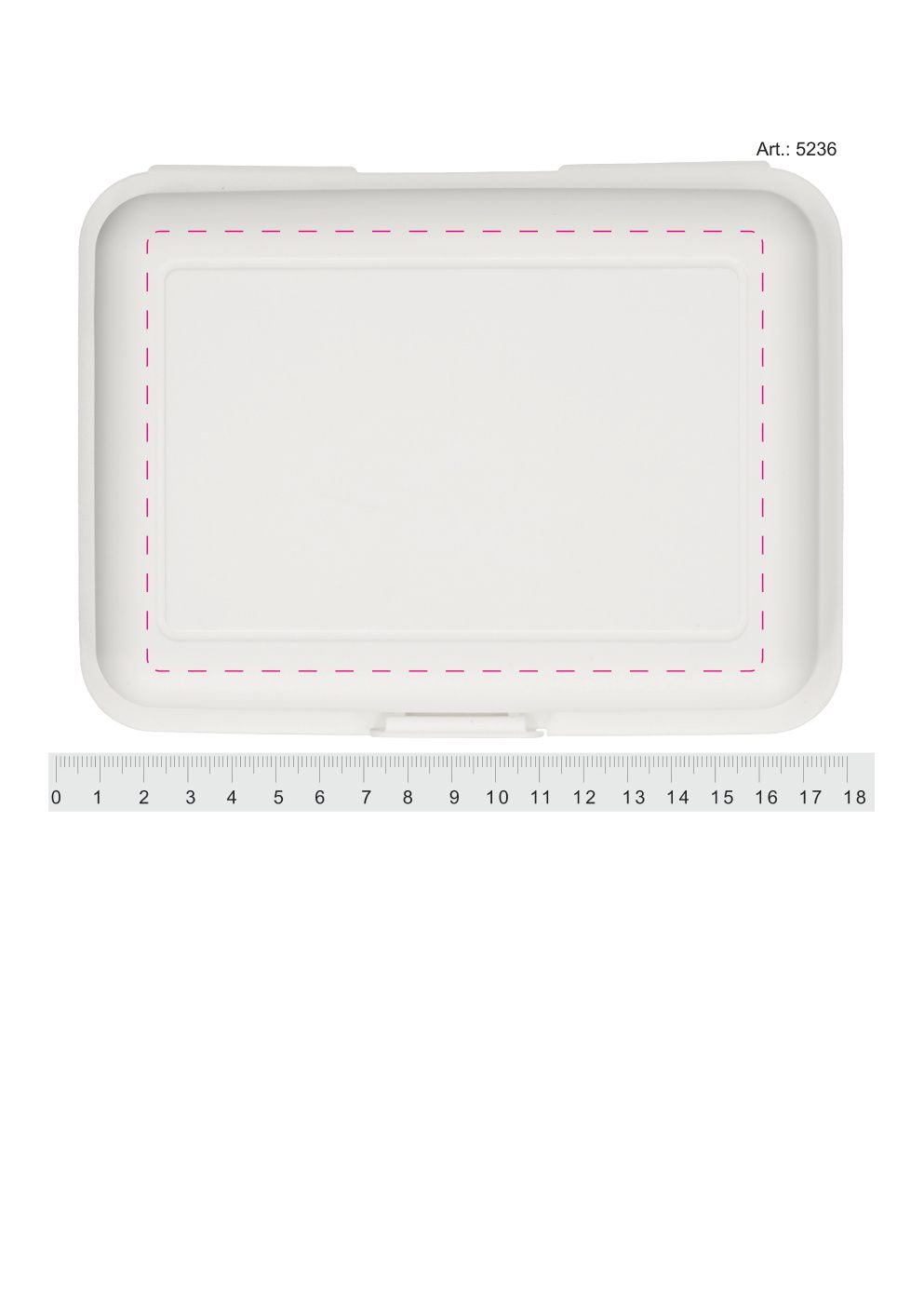 Standskizze: Druckposition „mittig (max. 140×100 mm)“ – Vorratsdose School-Box groß – Brotzeitdose mit Klickverschluss, 177 × 133 × 69 mm