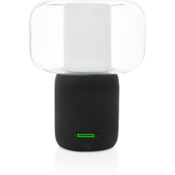 Standskizze: Druckverfahren Tampondruck auf Position „Metallplatte“ – XD Xclusive Lux 10W Lautsprecherlampe aus RCS-recyceltem Kunststoff mit Logo-Werbeanbringung