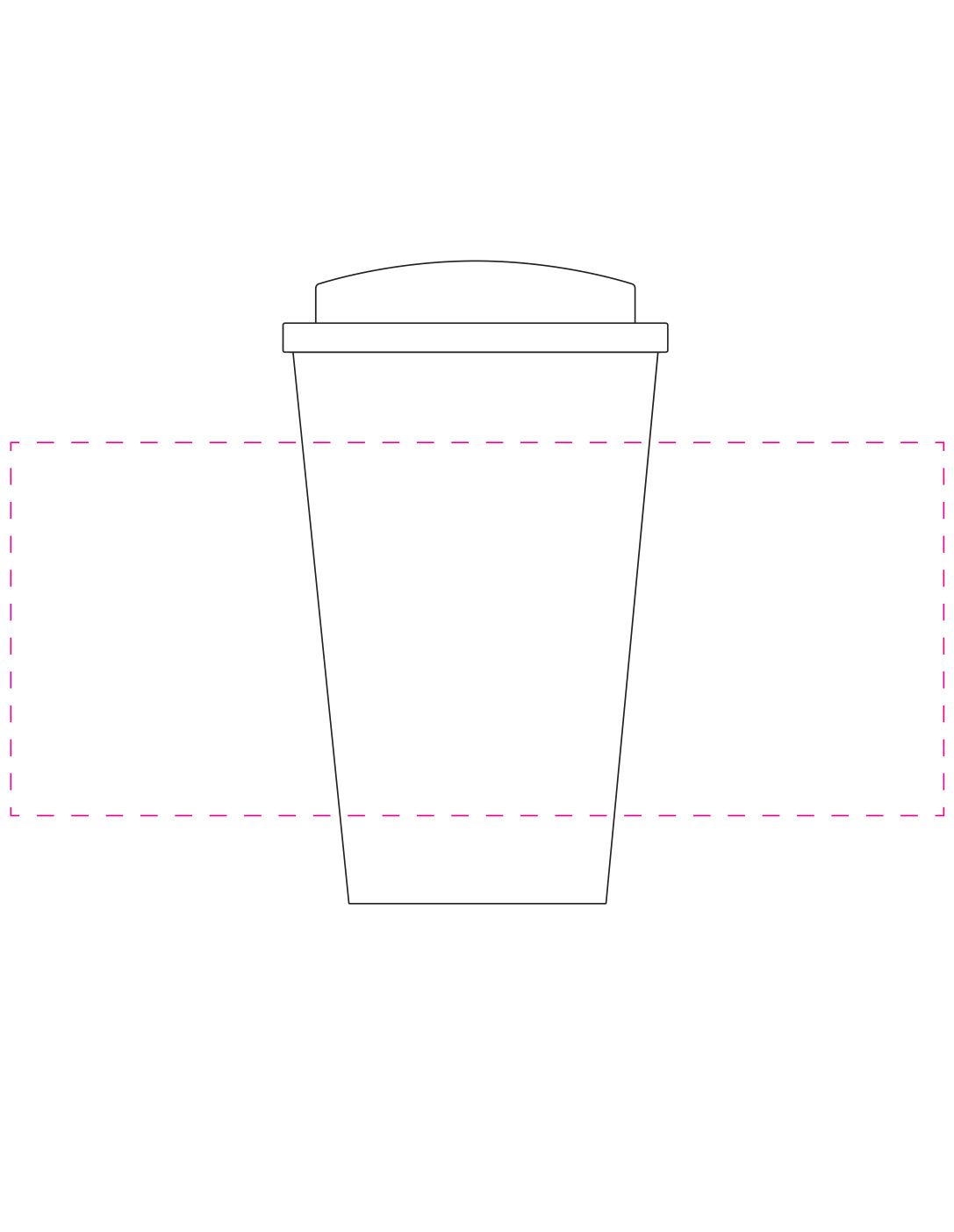 Standskizze: Druckposition „rundum 2 cm zwischen Anfang und Ende (max. 225×90 mm)“ – Kaffeebecher Premium Deluxe 350 ml – doppelwandig mit 2K-Verschluss