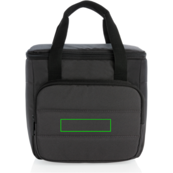 Standskizze: Druckverfahren Siebdruck Transfer auf Position „Artikel Vorderseite Mitte (max. 100 x 25 mm)“ – Impact AWARE RPET Kühltasche schwarz – mit Logo bedruckbar