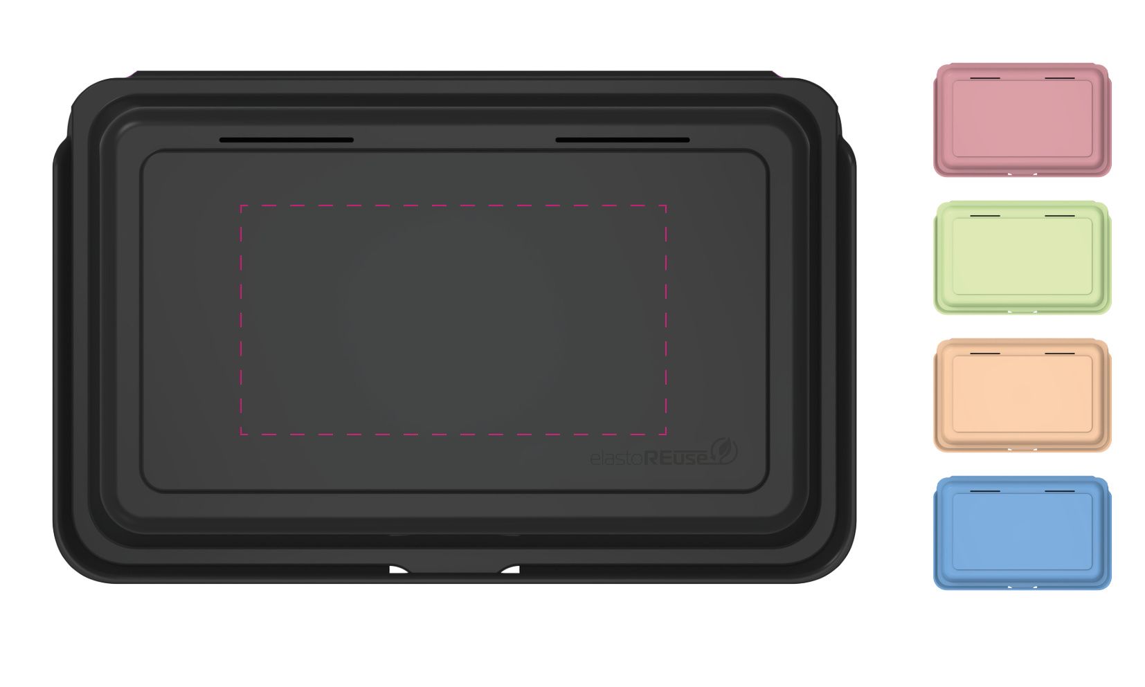 Standskizze: Druckposition „mittig auf Deckel (max. 130×70 mm)“ – Menübox ToGo medium – wiederverwendbar mit Lasergravur