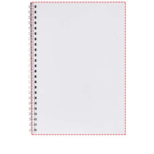Standskizze: Druckverfahren Druck auf Papier auf Position „Vorderseite (Hochformat, Rücken links) (max. 210 x 297 mm)“ – Desk-Mate® A4 Spiralnotizbuch mit bedruckter Rückseite