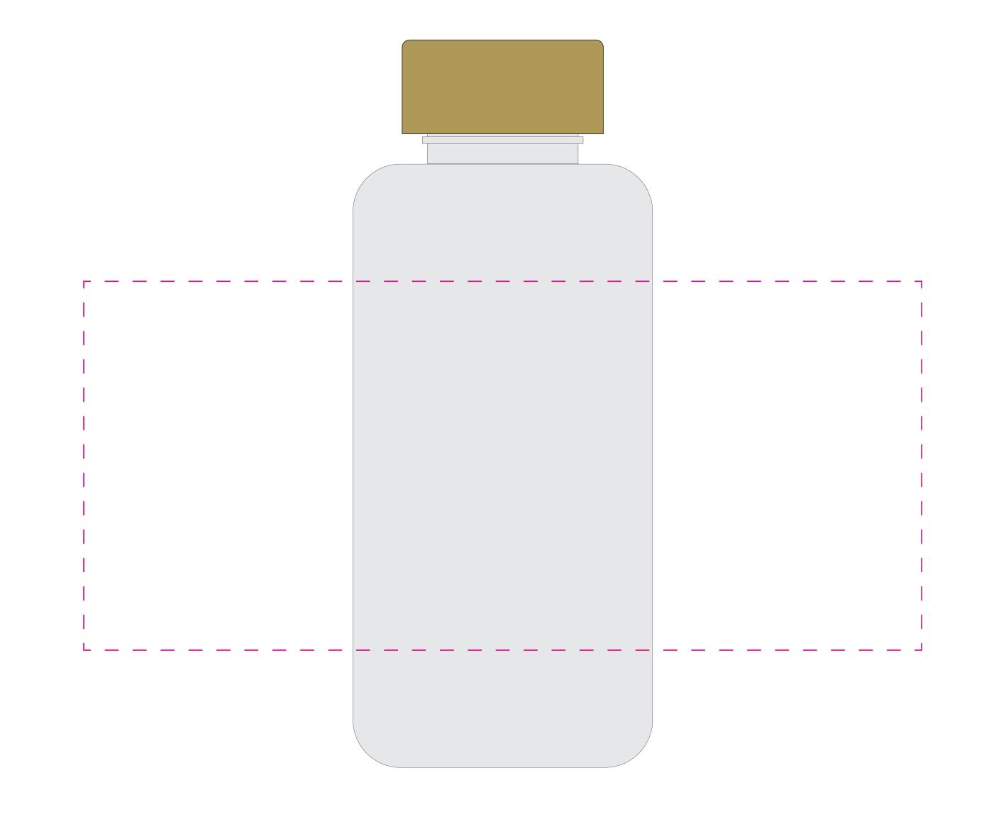 Standskizze: Druckposition „mittig auf Flasche (max. 250×130 mm)“ – Tritan-Trinkflasche Natural 1,0 l – mit Bambusdeckel und Silikonstrap