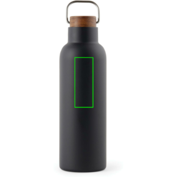 Standskizze: Druckverfahren Tampondruck auf Position „Artikel Vorderseite oben“ – VINGA Ciro Vakuumflasche 800 ml aus 79 % recyceltem Edelstahl mit Akazienholz-Deckel