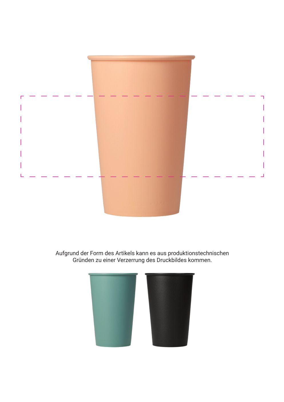 Standskizze: Druckposition „mittig (max. 180×60 mm)“ – Coffee-to-go-Becher ToGo 300 ml – Mehrwegbecher aus Kunststoff, Made in Germany