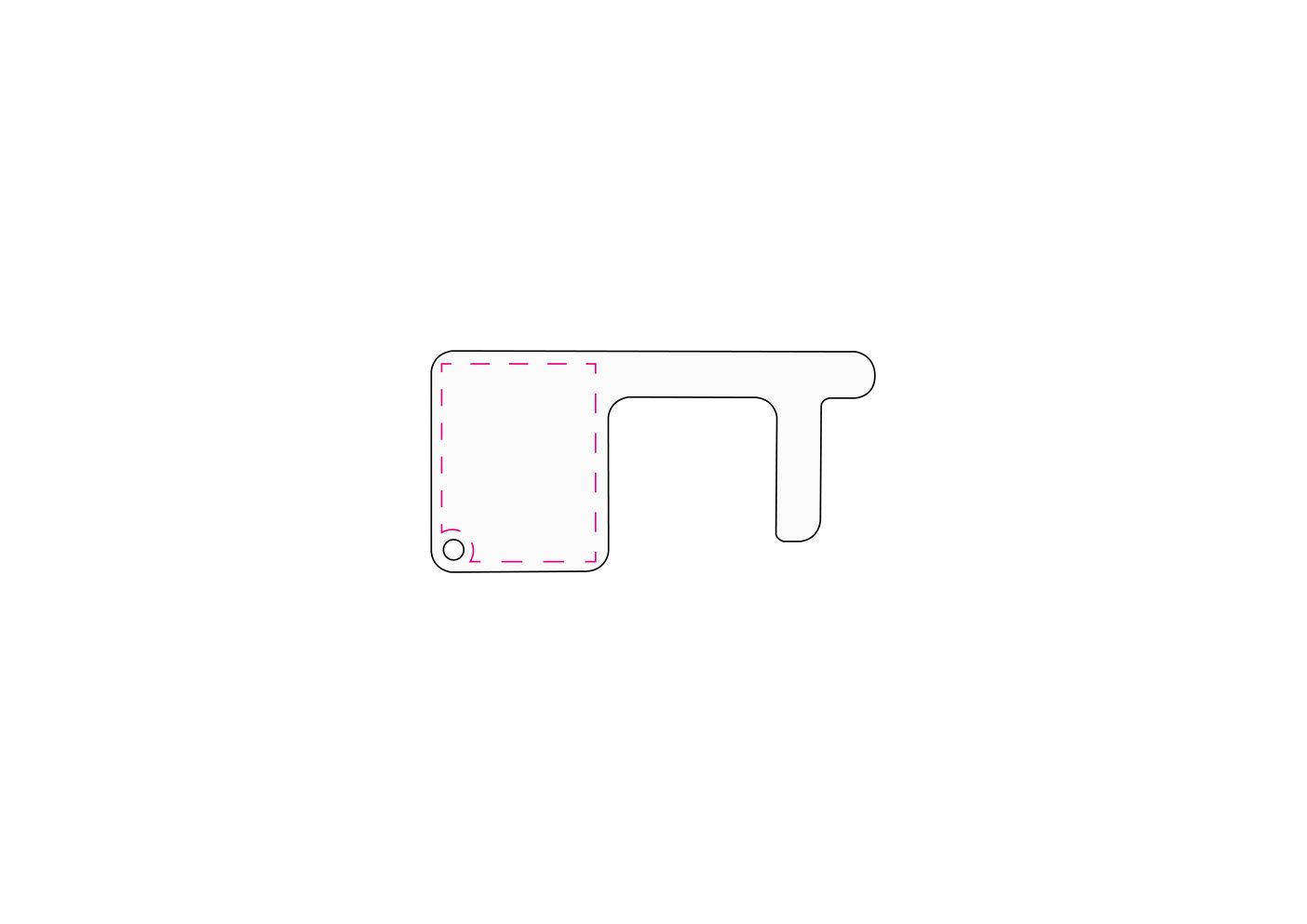 Standskizze: Druckposition „mittig auf linke Fläche Vorderseite (max. 35×45 mm)“ – Schlüsselanhänger Safe Contact – Kontaktlos-Tool aus Kunststoff, Made in Germany