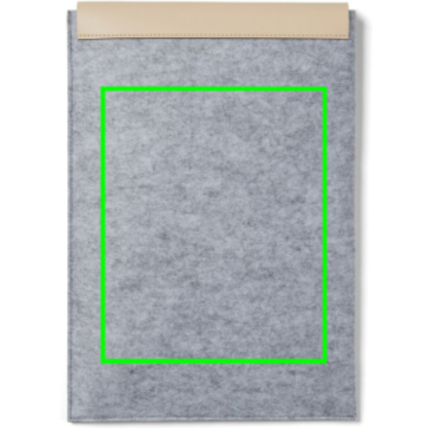 Standskizze: Druckverfahren Digital Transfer auf Position „Artikel Rückseite (max. 180 x 220 mm)“ – VINGA Albon Laptophülle 15 Zoll aus GRS-recyceltem Filz mit PU-Klappe