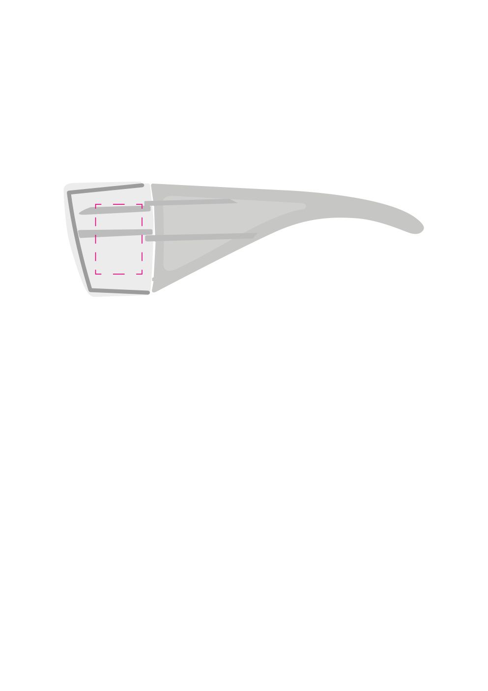 Standskizze: Druckposition „auf Brille links (max. Ø 15 mm)“ – Schutzbrille Safety – Tritan, EN 166 zertifiziert, bedruckbar