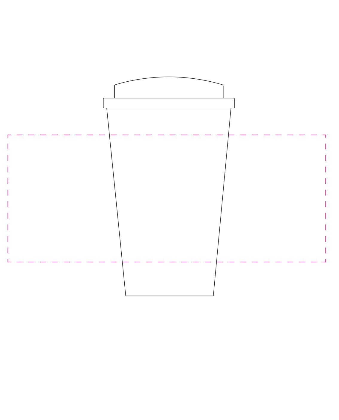 Standskizze: Druckposition „rundum 2 cm zwischen Anfang und Ende (max. 225×90 mm)“ – Kaffeebecher PremiumPlus 0,35 l – doppelwandig mit Klick-Deckel
