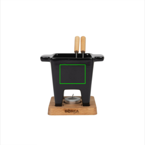 Standskizze: Druckverfahren Lasergravur auf Position „Artikel“ – BOSKA Tapas Fondue Nero 300 ml — Keramik-Fondue-Set für zwei, mikrowellengeeignet, mit Logodruck