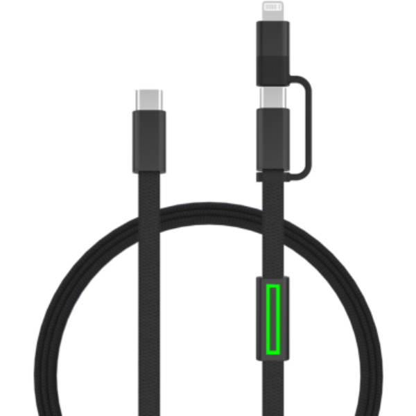 Standskizze: Druckverfahren Tampondruck auf Position „Artikel Vorderseite (max. 4 x 20 mm)“ – XD Xclusive Arc RCS 2-in-1 Schnellladekabel 60 W, USB-C und Lightning, 120 cm, mit Logo