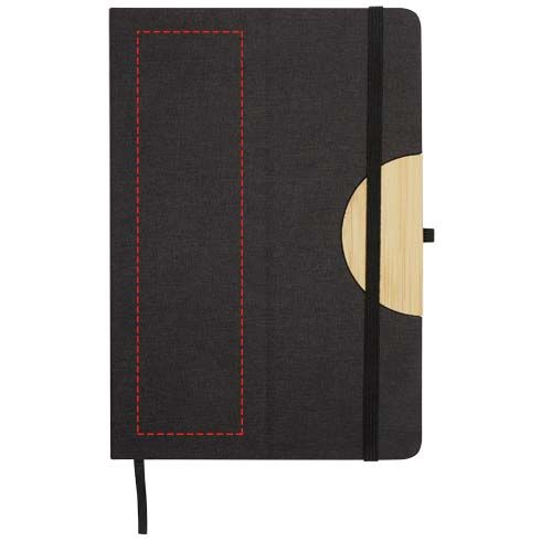 Standskizze: Druckverfahren DTF Transfer auf Position „Vorderseite“ – Carmen A5 Hardcover Notizbuch und Kugelschreiber Set (schwarze Mine)