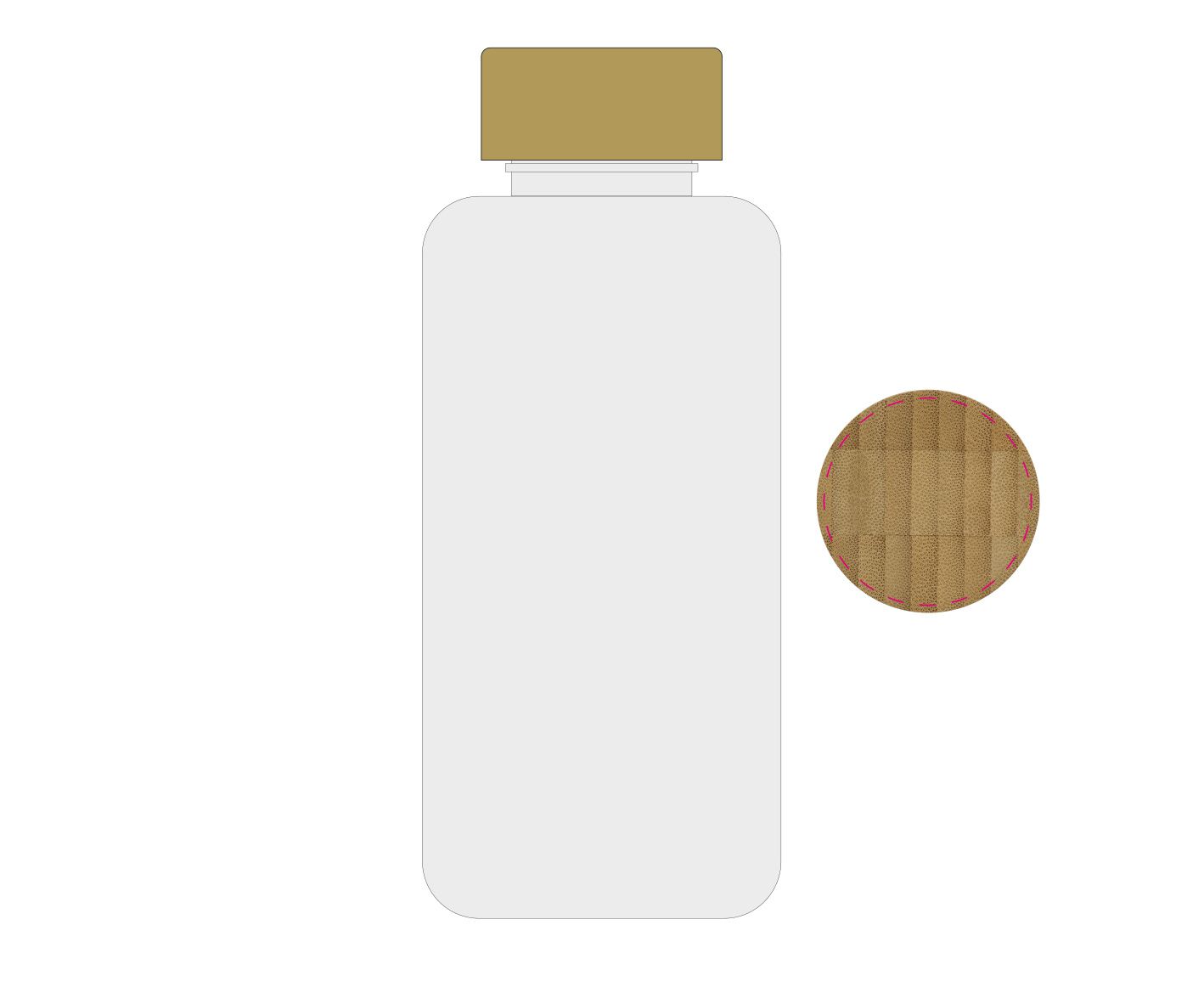 Standskizze: Druckposition „mittig auf Deckel (max. Ø 52 mm)“ – Tritan-Trinkflasche Natural 1,0 l – mit Bambusdeckel und Silikonstrap