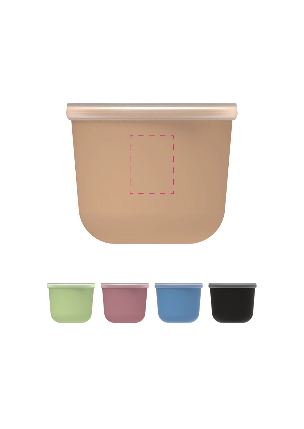 Standskizze: Druckposition „mittig auf Pot (max. 30×40 mm)“ – Lunchpot ToGo 650 ml – wiederverwendbarer Mehrwegbehälter mit Deckel