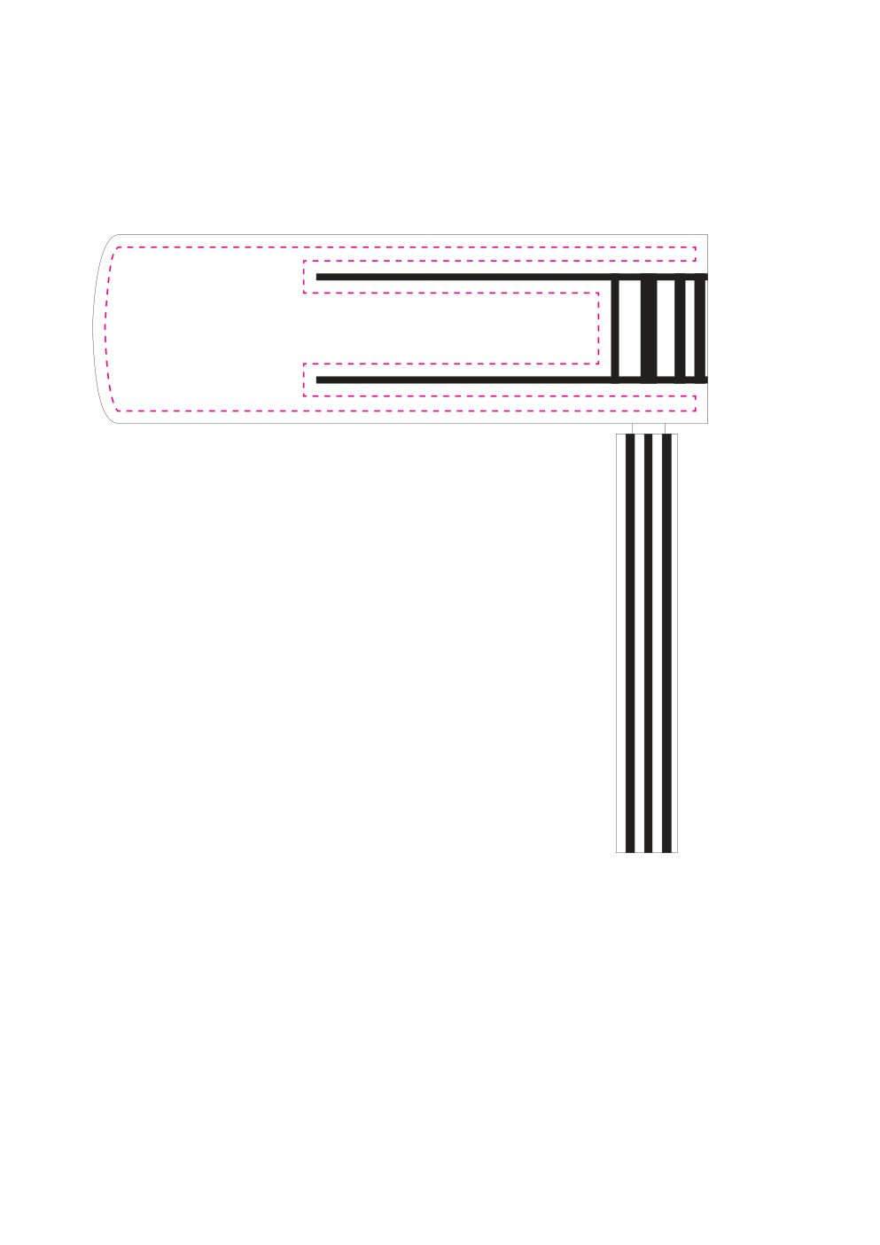 Standskizze: Druckposition „vorne mittig (max. 141×39 mm)“ – Ratsche Supreme – Kunststoff-Fanratsche 150 mm in 6 Farben