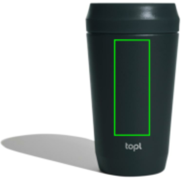 Standskizze: Druckverfahren CO2 Gravur auf Position „Artikel Vorderseite“ – Topl Trinkbecher 354 ml aus recyceltem Edelstahl mit 360°-Deckel