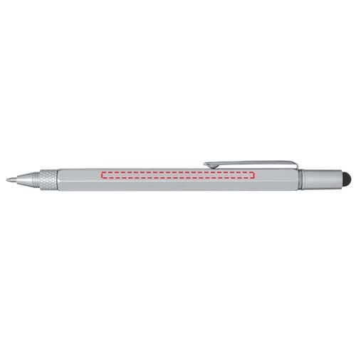 Standskizze: Druckverfahren Tampondruck auf Position „Vorderseite (max. 70 x 3 mm)“ – Dora Multifunktionsstift aus recyceltem Aluminium (schwarze Mine)