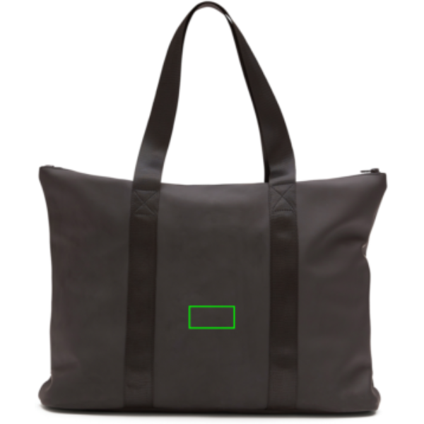 Standskizze: Druckverfahren PU-Etikett Baltimore schwarz auf Position „Artikel Rückseite“ – VINGA Baltimore Tote Bag aus Nubuk-PU mit Reißverschluss – bedruckbar