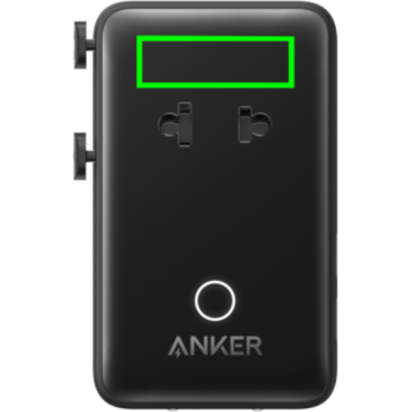 Standskizze: Druckverfahren Tampondruck auf Position „Artikel Vorderseite oben (max. 30 x 10 mm)“ – Anker Nano Reiseadapter 5-in-1 mit 20 W USB-C, mit Logo bedruckbar