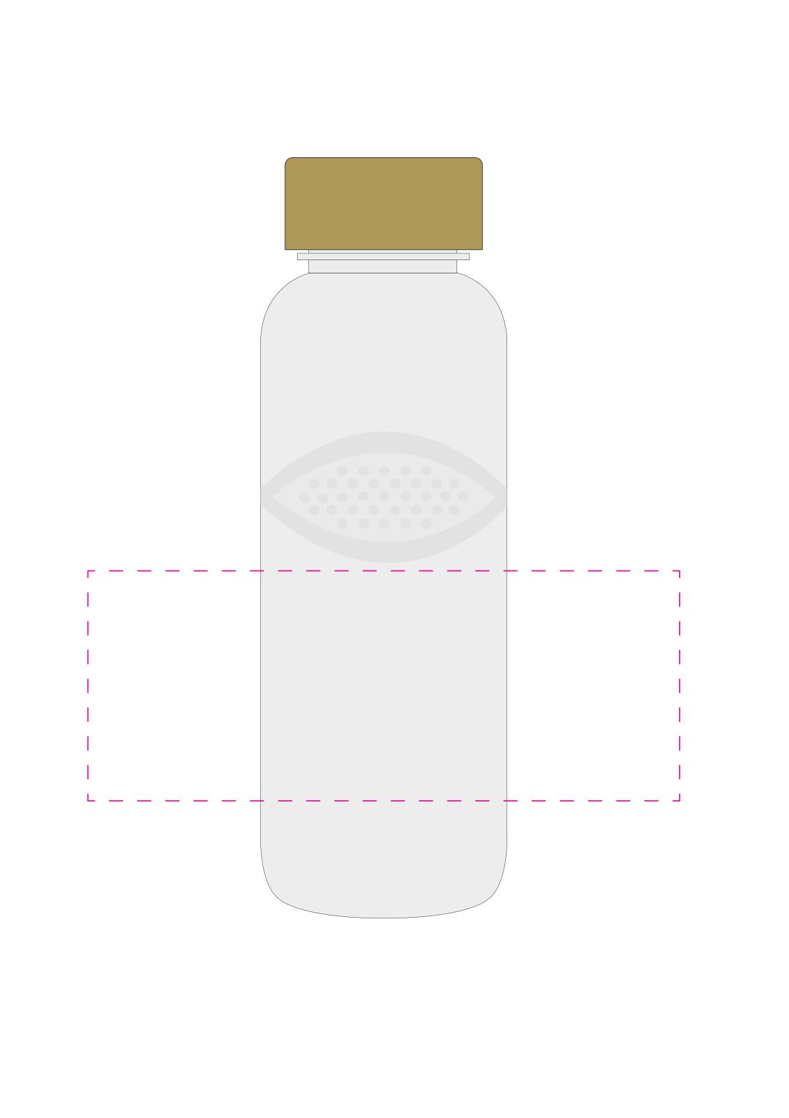 Standskizze: Druckposition „mittig (max. 180×70 mm)“ – Trinkflasche Carve Natural 700 ml – Tritan mit Bambusdeckel