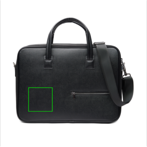 Standskizze: Druckverfahren Siebdruck Transfer auf Position „Artikel Vorderseite links (max. 100 x 100 mm)“ – VINGA Bermond RCS Laptop-Tasche 15 Zoll aus recyceltem Polyester