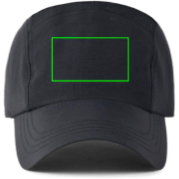Standskizze: Druckverfahren Digital Transfer auf Position „Artikel Vorderseite (max. 70 x 40 mm)“ – Nordic Drift Aero 5-Panel Kappe UPF 50+ aus recyceltem Nylon, bedruckbar