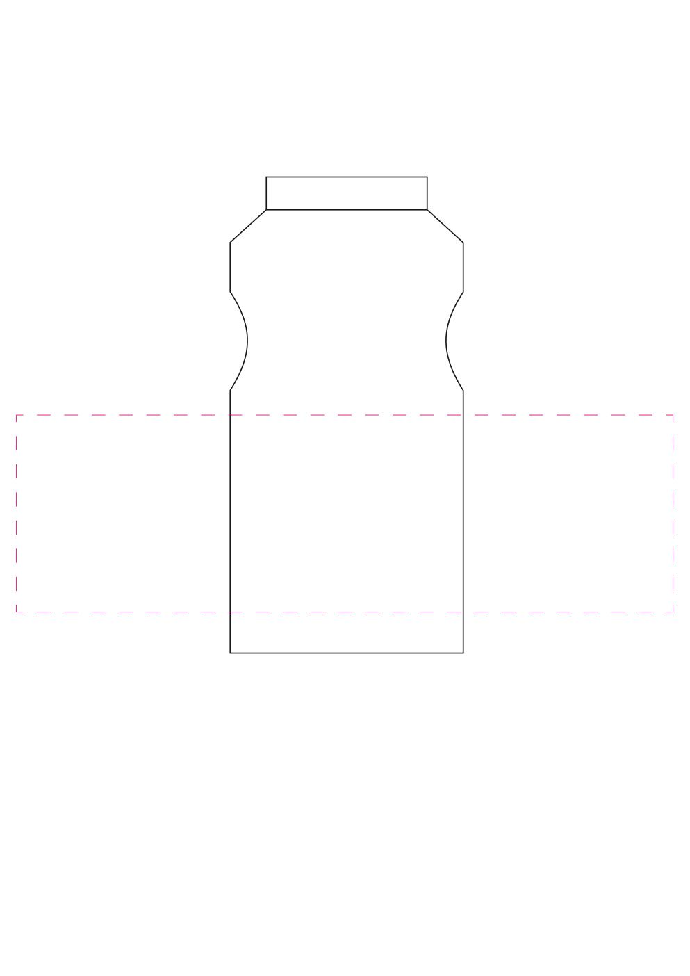 Standskizze: Druckposition „mittig (max. 200×60 mm)“ – Trinkflasche Fitness 0,5 l – Kunststoff mit Saugverschluss