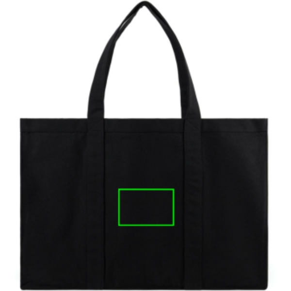 Standskizze: Druckverfahren Digital Transfer auf Position „Artikel Rückseite (max. 120 x 80 mm)“ – VINGA Hilo AWARE Maxi-Tote aus recyceltem Canvas (400 g/m²) – mit Logo veredelbar
