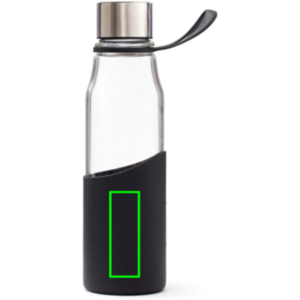 Standskizze: Druckverfahren CO2 Gravur auf Position „Artikel Vorderseite unten (max. 25 x 70 mm)“ – VINGA Lean Glasflasche mit Silikonhülle, Borosilikat, bedruckbar