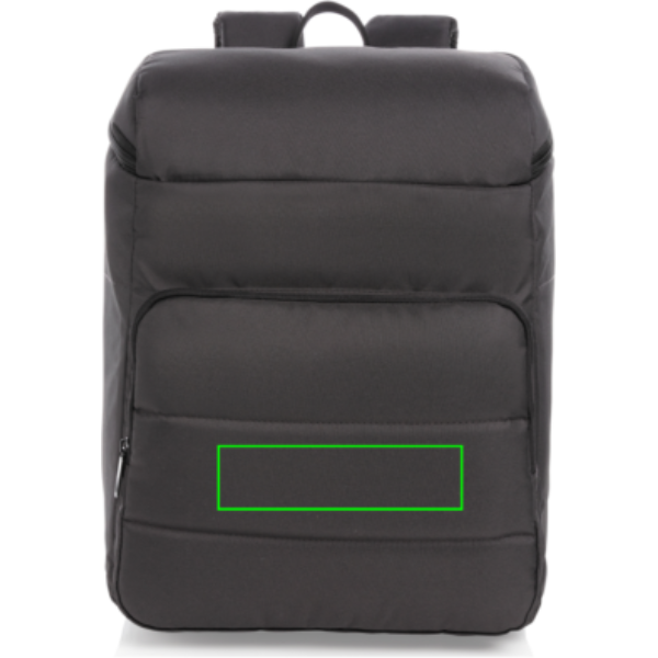 Standskizze: Druckverfahren Siebdruck Transfer auf Position „Artikel Vorderseite Mitte (max. 150 x 40 mm)“ – Impact AWARE RPET Kühl-Rucksack — 6 Flaschen / 24 Dosen, PVC-frei