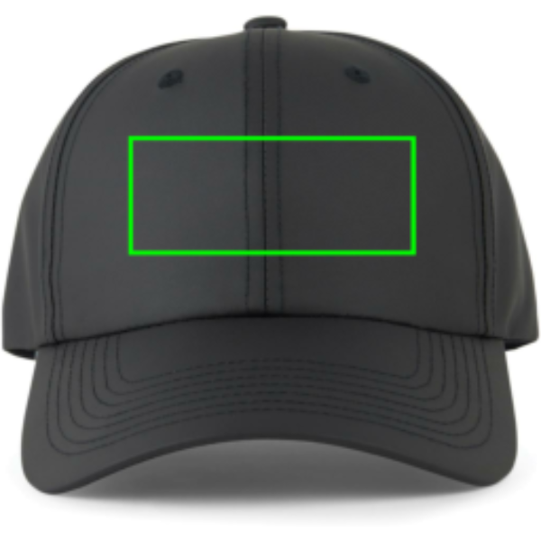 Standskizze: Druckverfahren Bestickung auf Position „Artikel Vorderseite (max. 120 x 50 mm)“ – VINGA Baltimore AWARE™ 6-Panel-Cap aus recyceltem PET