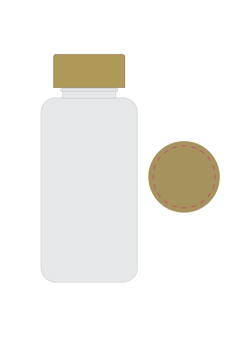 Standskizze: Druckposition „mittig auf Deckel (max. Ø 52 mm)“ – Trinkflasche Natural 700 ml – Tritan mit Bambusdeckel und Silikonstrap