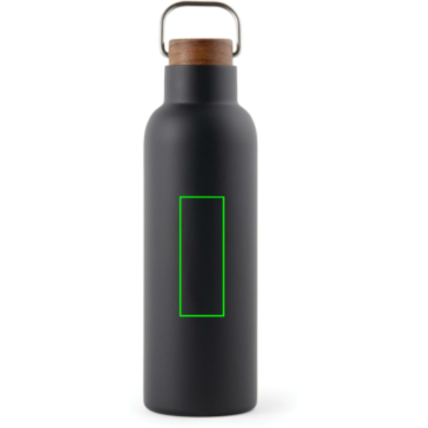 Standskizze: Druckverfahren Tampondruck auf Position „Artikel Vorderseite Mitte“ – VINGA Ciro Vakuumflasche 800 ml aus 79 % recyceltem Edelstahl mit Akazienholz-Deckel