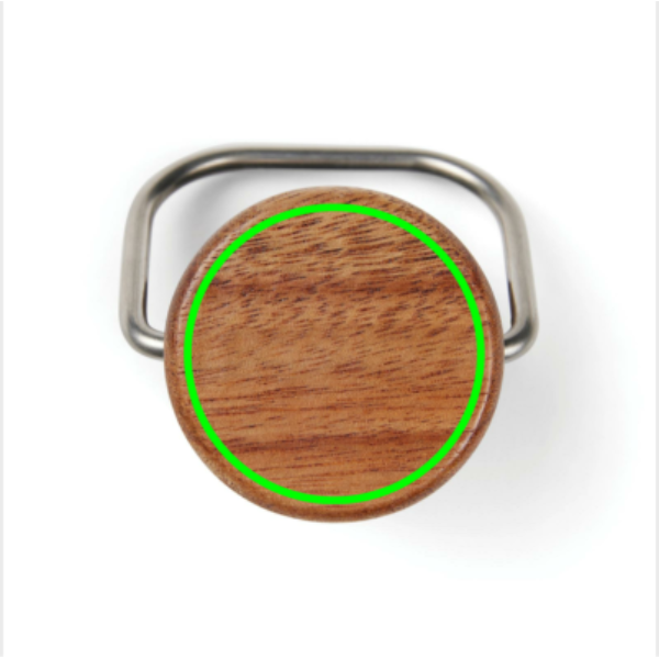 Standskizze: Druckverfahren Doming auf Position „Deckel“ – VINGA Ciro RCS Vakuumflasche 300 ml mit Akazienholz-Deckel, recycelter Edelstahl, individuell veredelbar