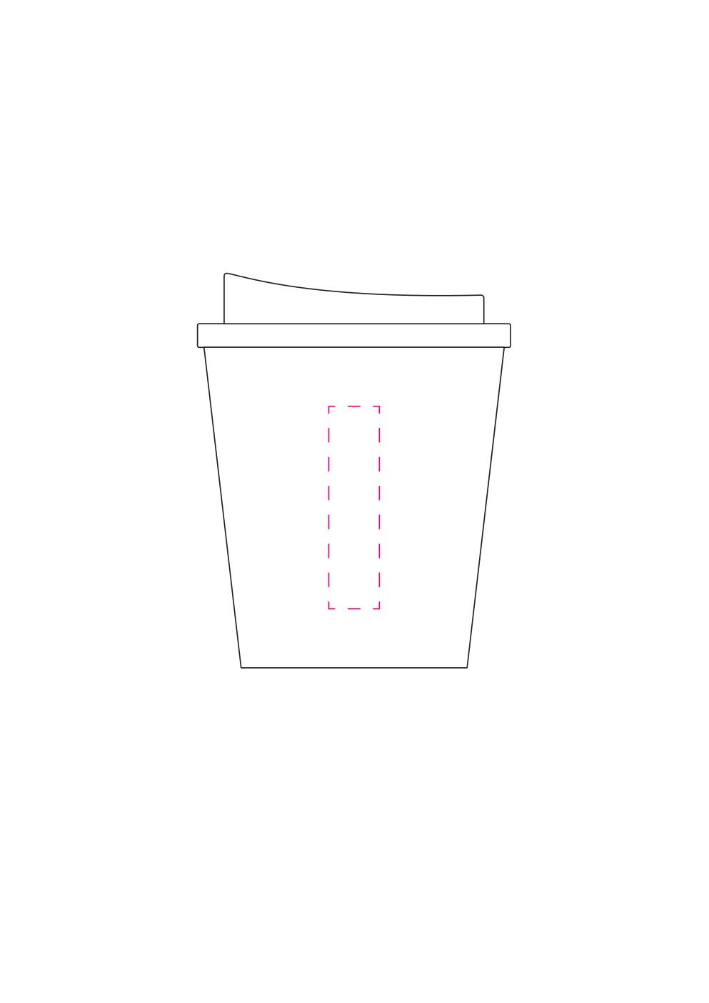 Standskizze: Druckposition „seitlich von oben nach unten (max. 15×60 mm)“ – Kaffeebecher Premium Deluxe 250 ml – doppelwandig mit 2K-Verschluss
