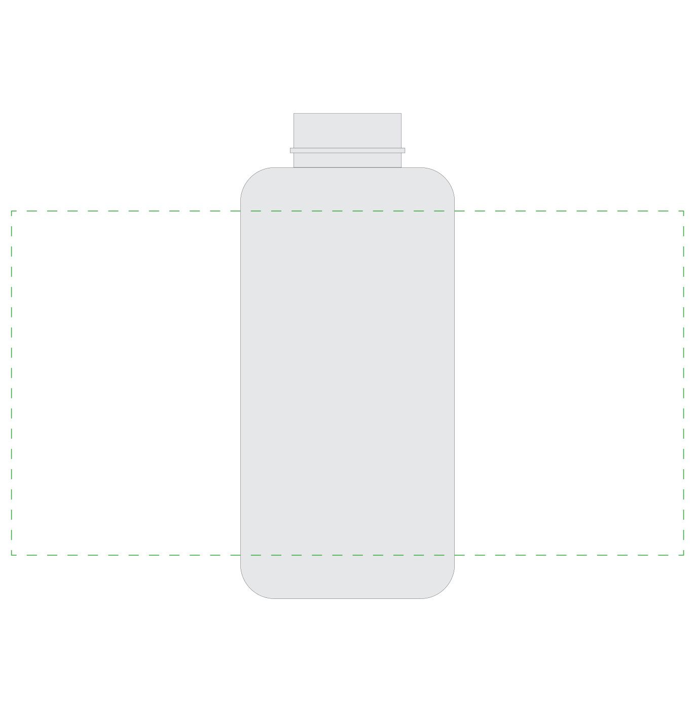 Standskizze: Druckposition „rundum auf transparente Flasche (max. 281×144 mm)“ – Trinkflasche „Pure” 1,0 l – Tritan™ mit Edelstahl-Deckel