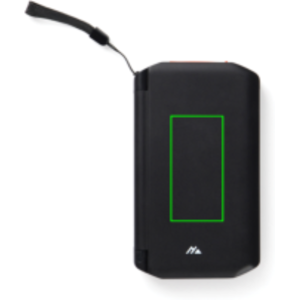 Standskizze: Druckverfahren Tampondruck auf Position „Artikel Vorderseite (max. 40 x 80 mm)“ – Nordic Drift Titan Solar-Powerbank 10.000 mAh mit 3 Faltpanels, bedruckbar