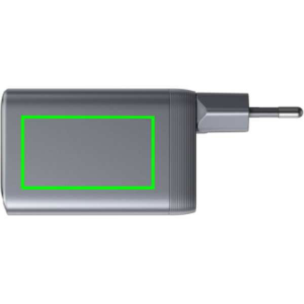 Standskizze: Druckverfahren Tampondruck auf Position „Artikelseite rechts (max. 45 x 25 mm)“ – Anker Prime GaN-Ladegerät 100 W mit 3 Anschlüssen – mit Logo bedruckbar