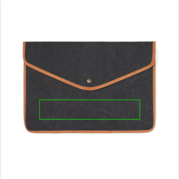 Standskizze: Druckverfahren Digital Transfer auf Position „Artikel Vorderseite (max. 200 x 40 mm)“ – VINGA Bosler Laptop-Tasche 14 Zoll aus GRS-recyceltem Canvas, bedruckbar