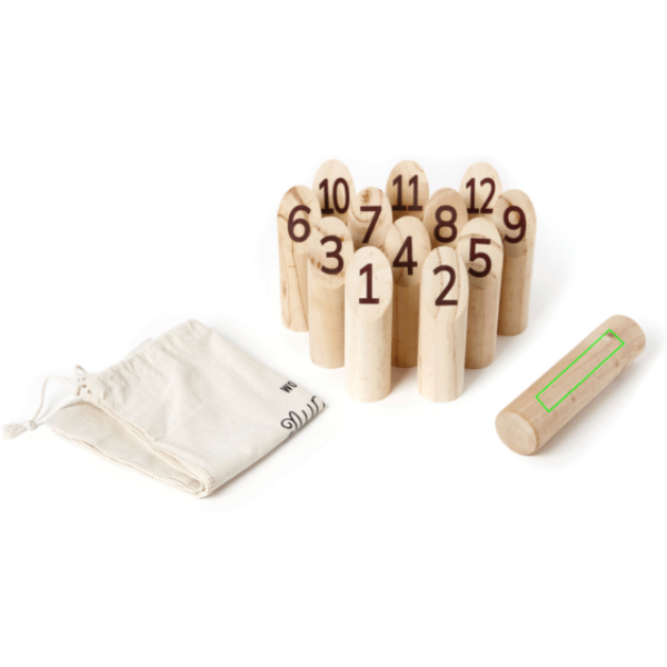 Standskizze: Druckverfahren CO2 Gravur auf Position „Artikel (max. 100 x 20 mm)“ – VINGA Muge Zahlen-Wurfspiel aus Holz mit Baumwolltasche