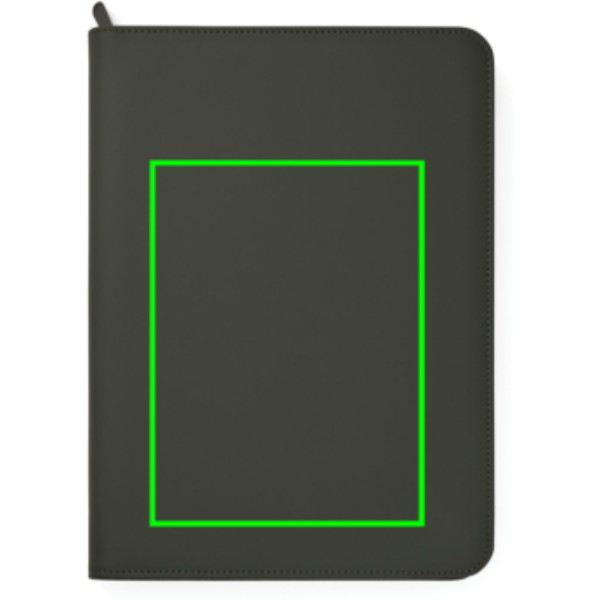 Standskizze: Druckverfahren CO2 Gravur auf Position „Artikel Vorderseite“ – VINGA Baltimore RCS A4 Portfolio aus recyceltem Polyester – bedruckbar