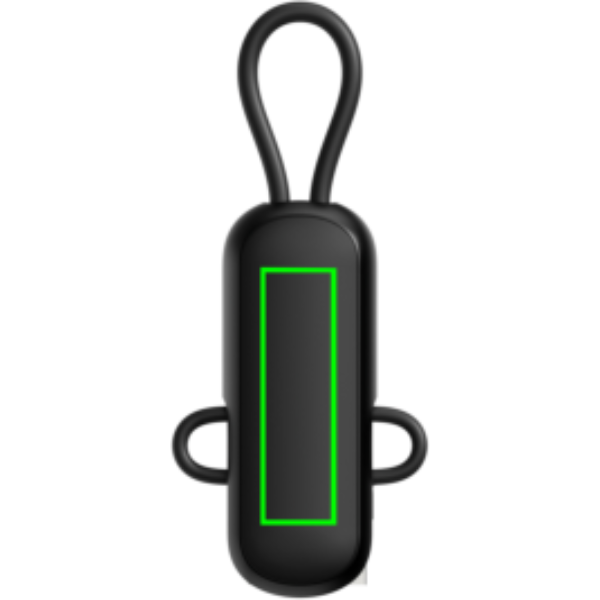 Standskizze: Druckverfahren Tampondruck auf Position „Artikel Vorderseite (max. 15 x 50 mm)“ – Urban Vitamin Dublin 100W 4-in-1-Kabel am Schlüsselanhänger – bedruckbar mit Logo