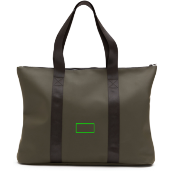 Standskizze: Druckverfahren PU-Etikett Baltimore grün auf Position „Artikel Rückseite“ – VINGA Baltimore Tote Bag aus Nubuk-PU mit Reißverschluss – bedruckbar