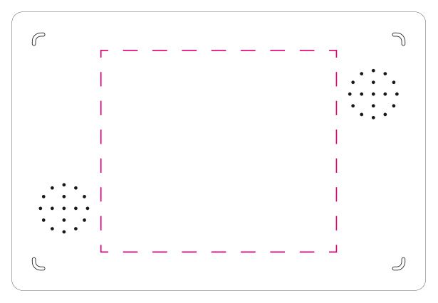 Standskizze: Druckposition „unten mittig (max. 70×60 mm)“ – Brotdose Brunch-Box 125 × 85 × 40 mm – Kunststoff mit Klickverschluss