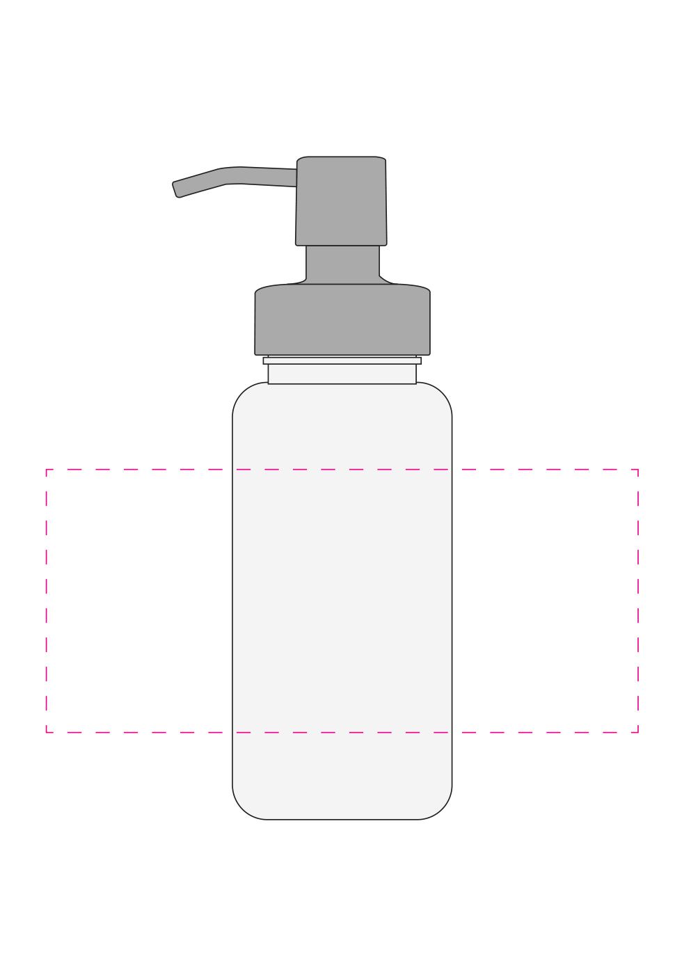 Standskizze: Druckposition „rundum (max. 180×80 mm)“ – Seifenspender Superior 400 ml – Tritan-Gefäß mit Edelstahl-Pumpe