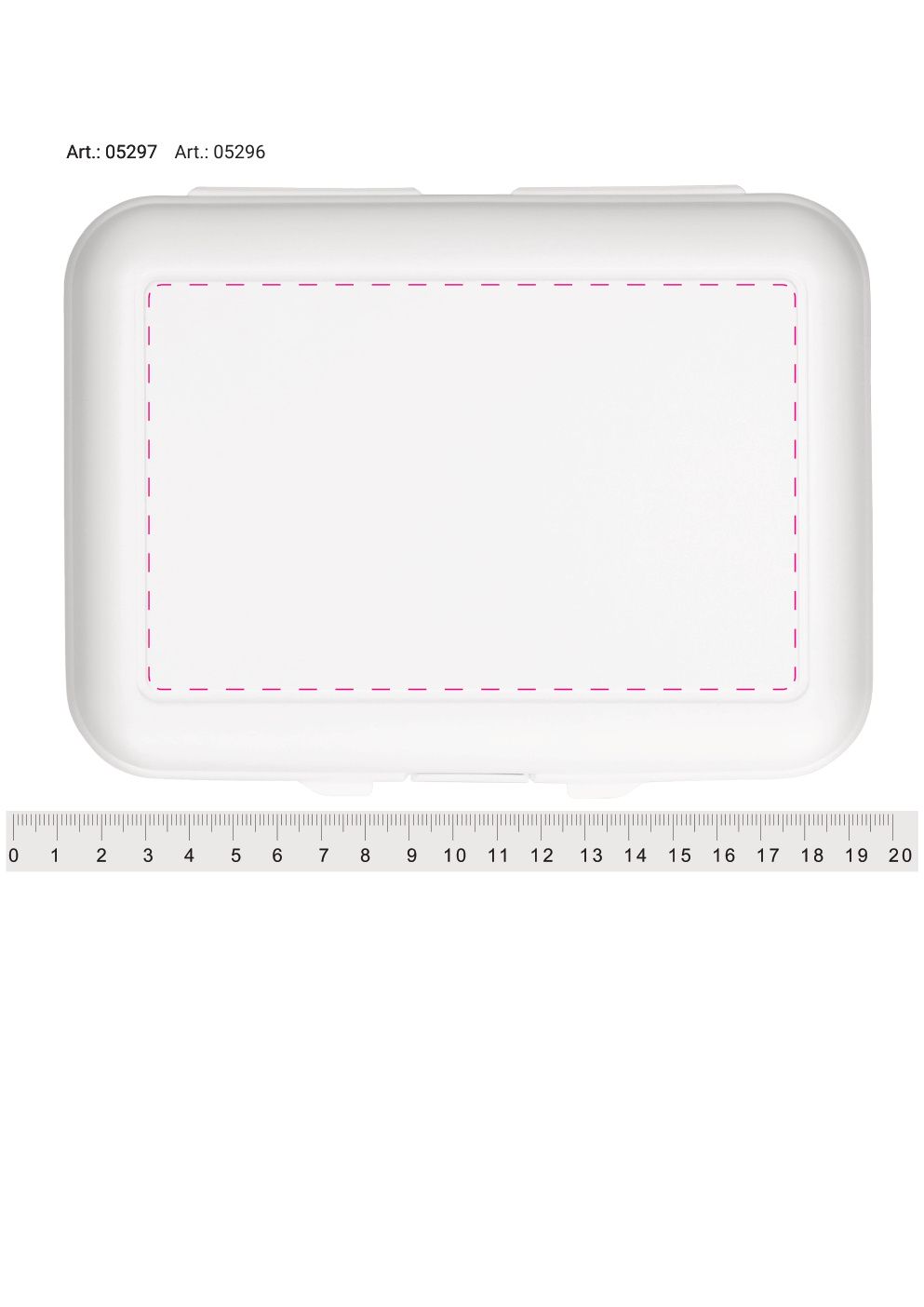 Standskizze: Druckposition „mittig (max. 147×92 mm)“ – Vorratsdose School-Box deluxe – PP mit Trennschale, 190 × 139 × 70 mm